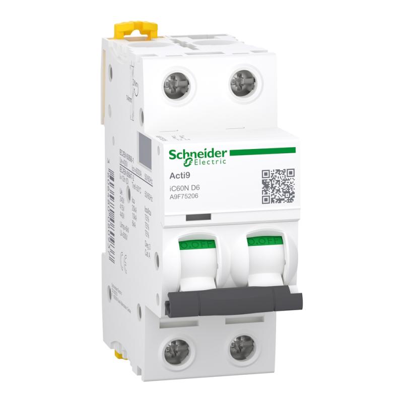 Miniatyrbrytare Acti9 iC60N 2Poler D-Kurva 6A 400V IP20 Schneider Electric