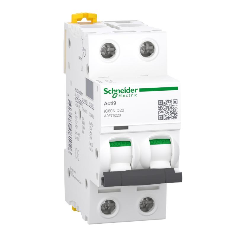 Miniatyrbrytare Acti9 iC60N 2Poler D-Kurva 20A 400V IP20 Schneider Electric
