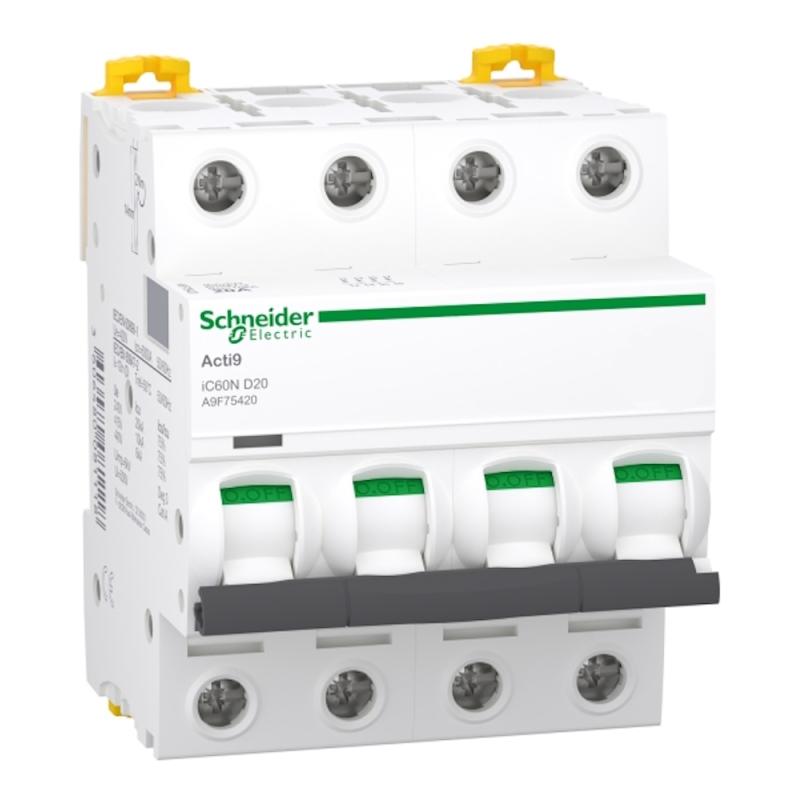 Miniatyrbrytare Acti9 iC60N 4Poler D-Kurva 20A 400V IP20 Schneider Electric