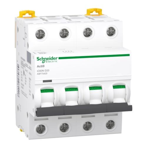 Miniatureafbryder Acti9 iC60N 4Poler D-Kurve 20A 400V IP20 Schneider Electric
