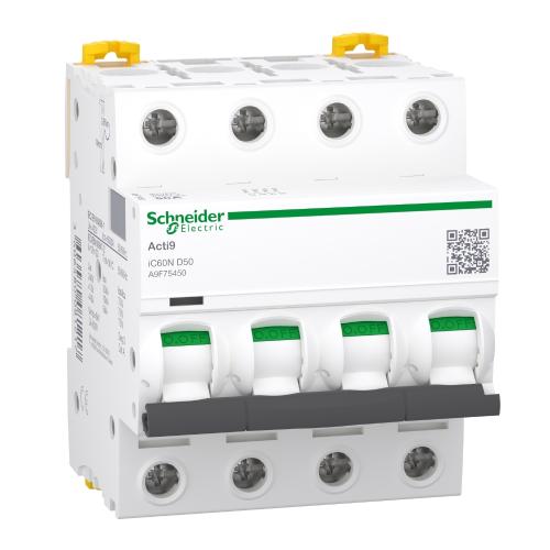 Miniatyrafbryder Acti9 iC60N 4Polet D-Kurve 50A 400V IP20 Schneider Electric