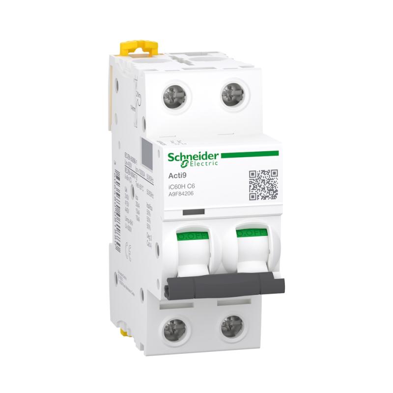 Miniatyrbrytare Acti9 iC60H 2Poler C-Kurva 6A 400V IP20 Vit Schneider Electric