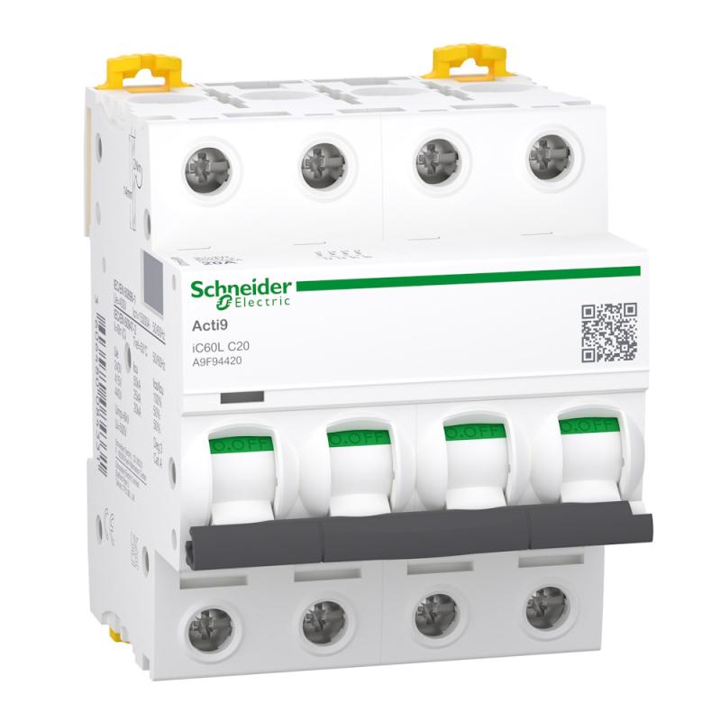 Miniatyrbrytare Acti9 iC60L 4Poler C-Kurva 20A 400V IP20 3st Schneider Electric