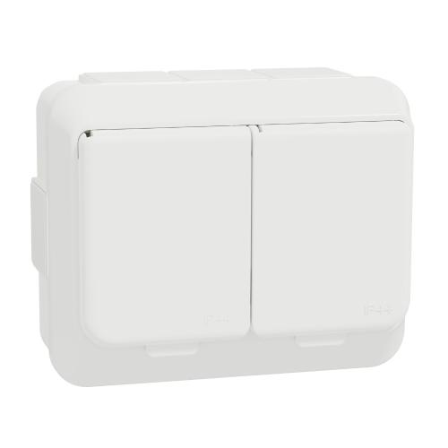 Dobbelt Stikkontakt Med Låg Exxact 2-Vejs 16A 250V IP44 Hvid Schneider Electric