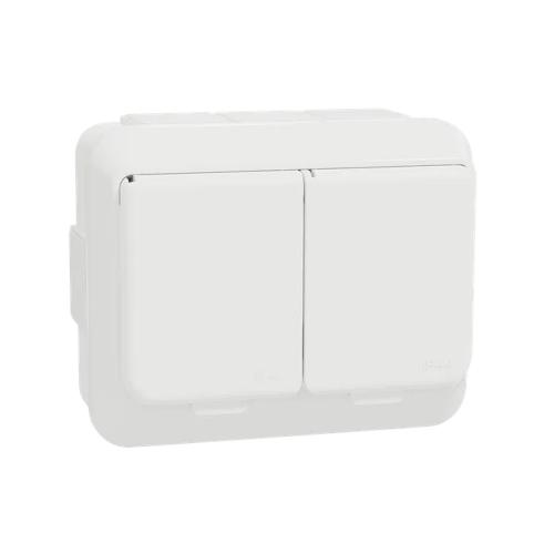 Double Socket Outlet With Lid Exxact 2Poles+E 16A 250V IP44 White Schneider Electric