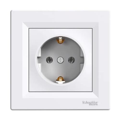 Asfora Enkelt Uttag Utlopp 2Poler+Jord 16A 3680W 250V IP20 Vit Schneider Electric