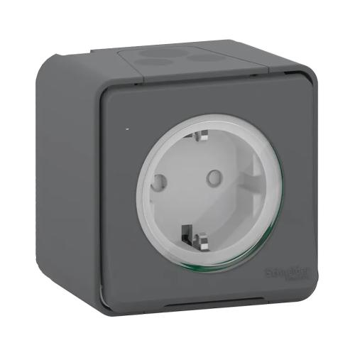 Uttag Mureva Styl 2Poler + J 16A 250V IP55 Antracit Schneider Electric