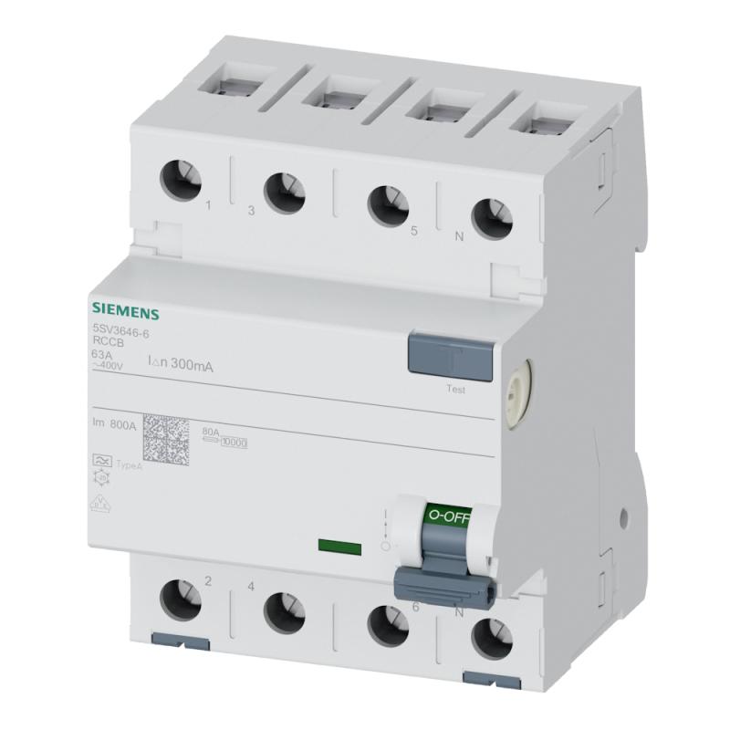 Restströmsbrytare 4Poler A-Typ 63A 300mA 400V IP20 Siemens