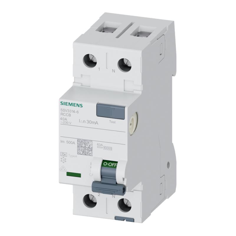 Restströmsbrytare 2Poler A-Typ 40A 30mA 230V IP20 Siemens