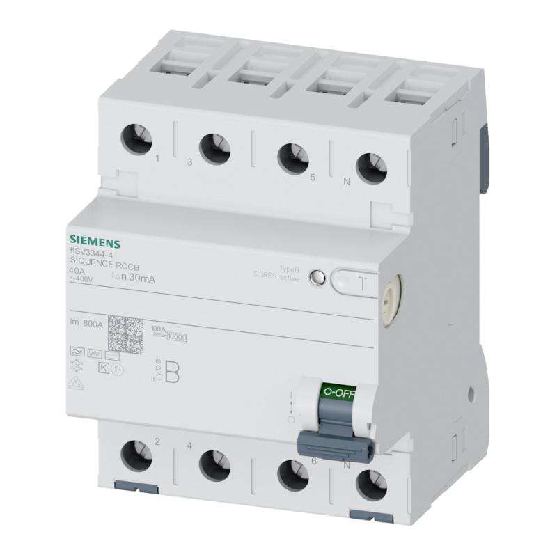 Restströmsbrytare 4Poler B-Typ 40A 30mA 400V IP20 Siemens