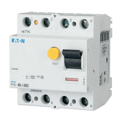 Reststrømsafbryder PF6 4Polet A-Type 25A 30mA 400V IP20 Eaton