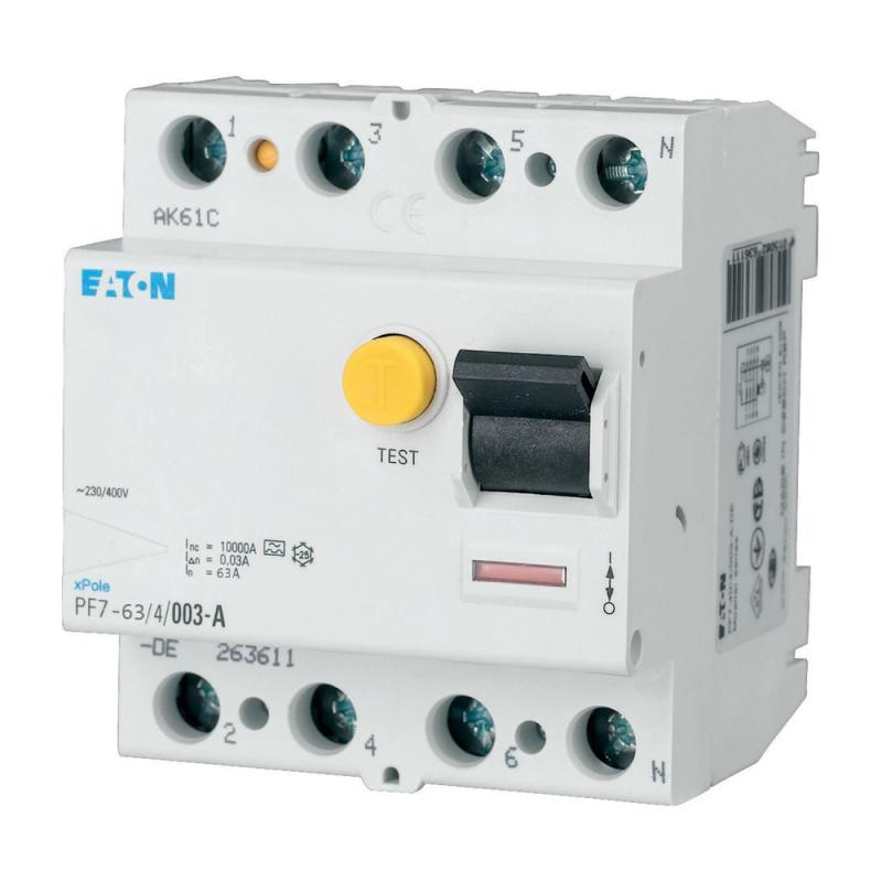 Restströmsbrytare 4Poler A-Typ 63A 30mA 400V IP20 Eaton