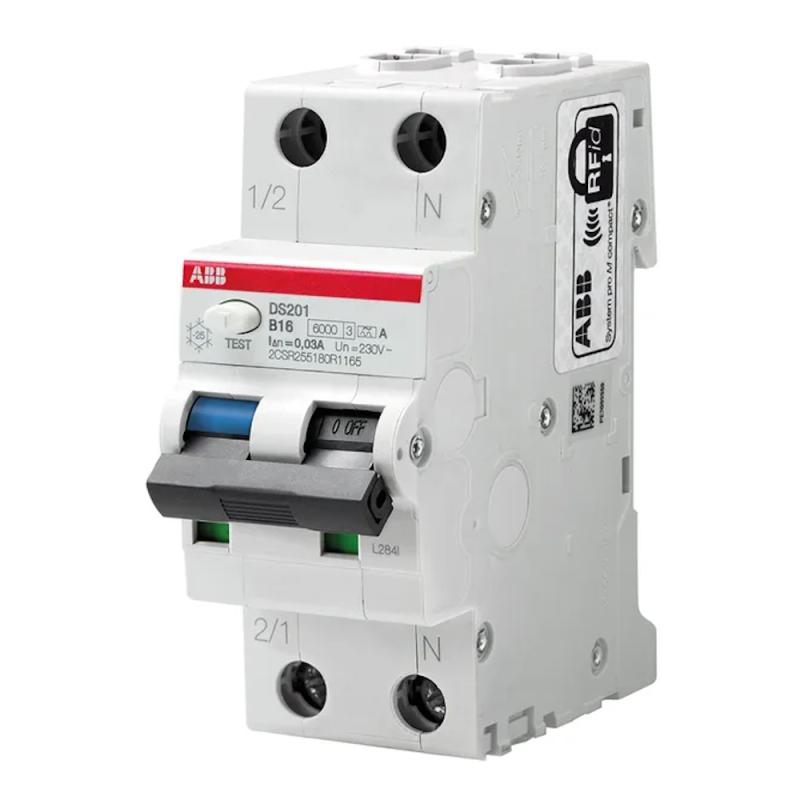 RCBO 2Poler B-Kurva 16A A-Typ 30mA 230V ABB