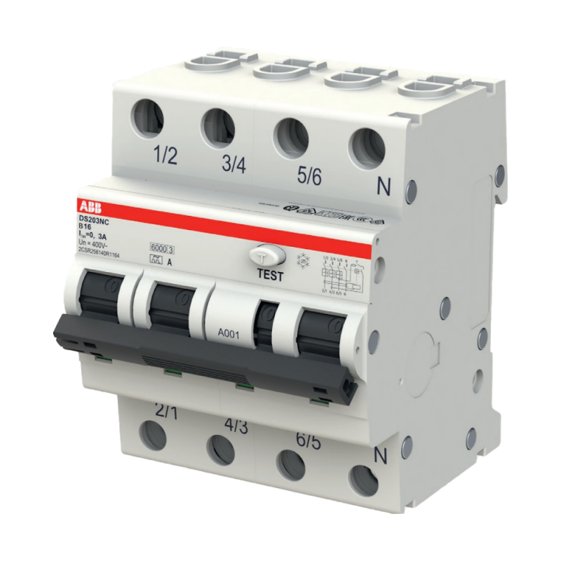 RCBO 3Poler+N B-Kurva 16A A-Typ 300mA 400V ABB