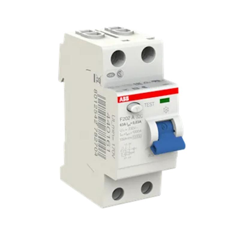 Restströmsbrytare 2Poler A-Typ 63A 30mA 230V IP2X ABB