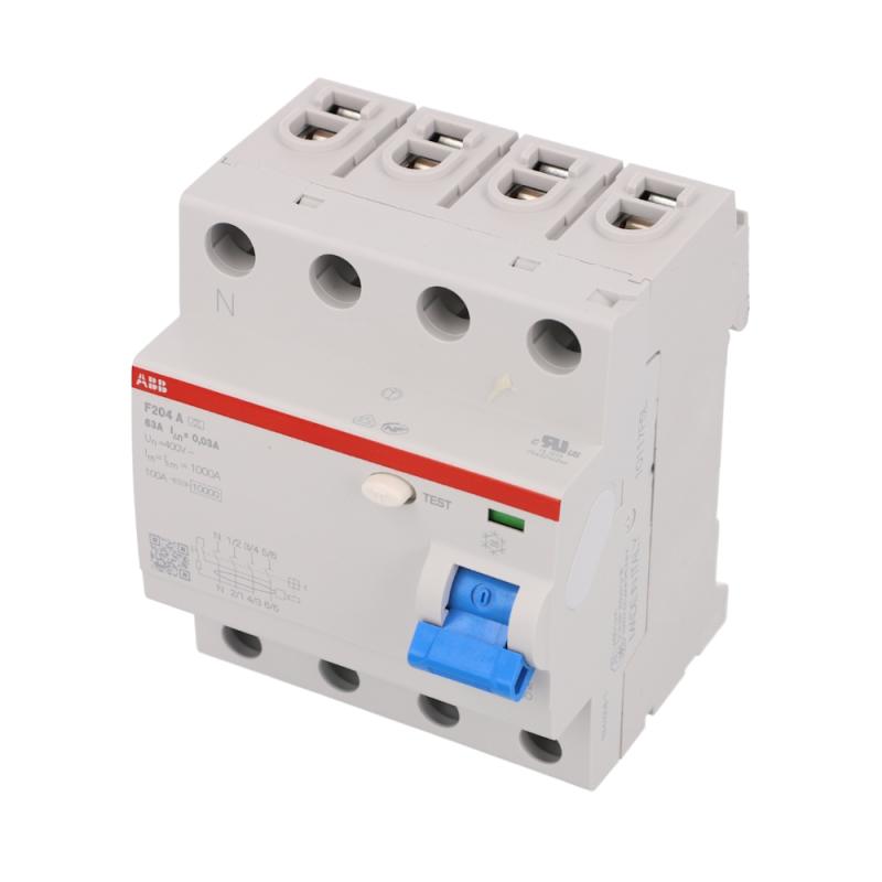 Restströmsbrytare 4Poler A-Typ 63A 30mA 400V IP2X ABB