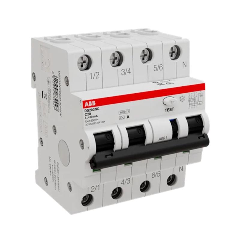 RCBO 3Poler+N C-Kurve 20A A-Typ 30mA 400V ABB