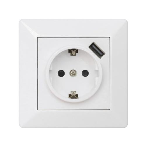 Delta Vægstik Med USB-stik, 1-vejs+1xUSB, Ral 9001, Malmbergs 1893440