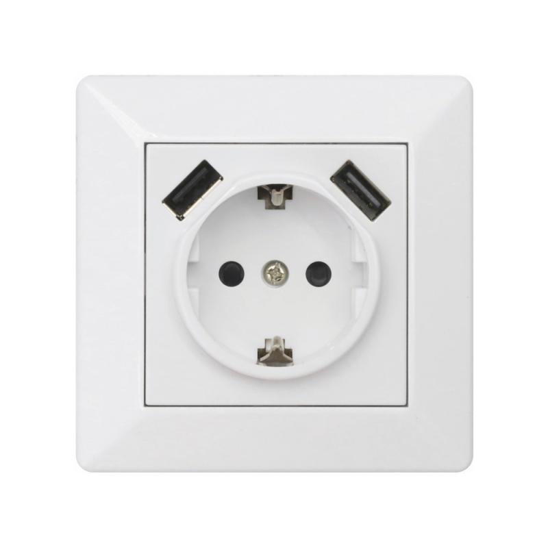 Delta Vägguttag Med USB-Uttag, 1-Vägs+2xUSB, Ral 9001, Malmbergs 1893441