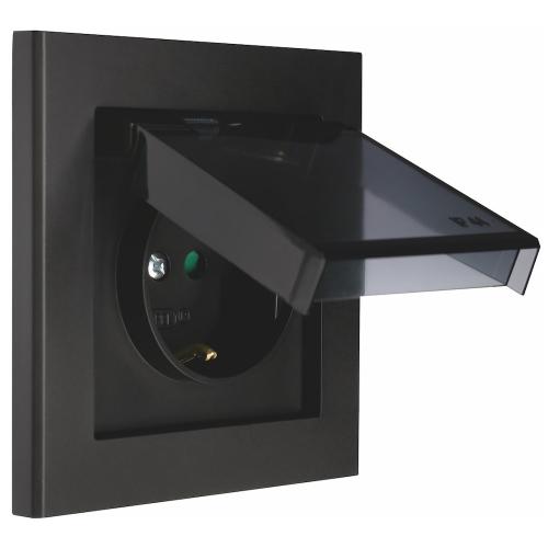 Vægstikkontakt, Optima, 1-Vejs Med Jord, IP44, Sort, Malmbergs 1894463