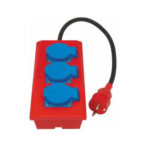 Power Outlet 3-Way, Earth And Lid, IP44, 0.5m, Red, Malmbergs 1925183