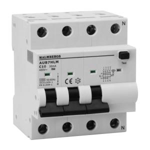 Personal Protection Switch, A-Type, 3P+N, 4 Modules, C10A, 30mA, Malmbergs 2160536
