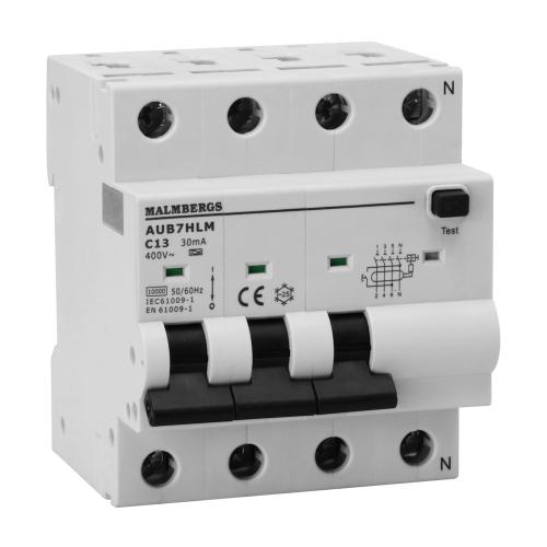 Personlig Beskyttelseskontakt, A-Type, 3P+N, 4 Moduler, C13A, 30mA, Malmbergs 2160537