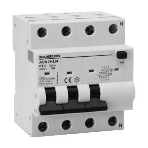 Personal Protection Switch, A-Type, 3P+N, 4 Modules, C13A, 30mA, Malmbergs 2160537