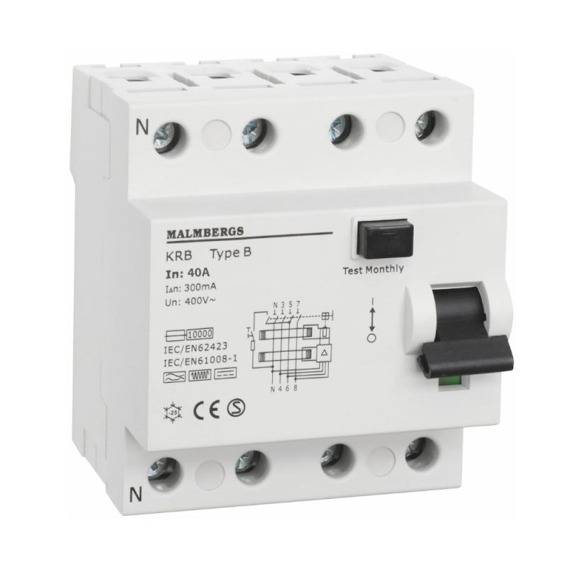 Jordfelsbrytare B-Typ 4-Polig 40A 300mA 230/400V IP20 Malmbergs 2160541