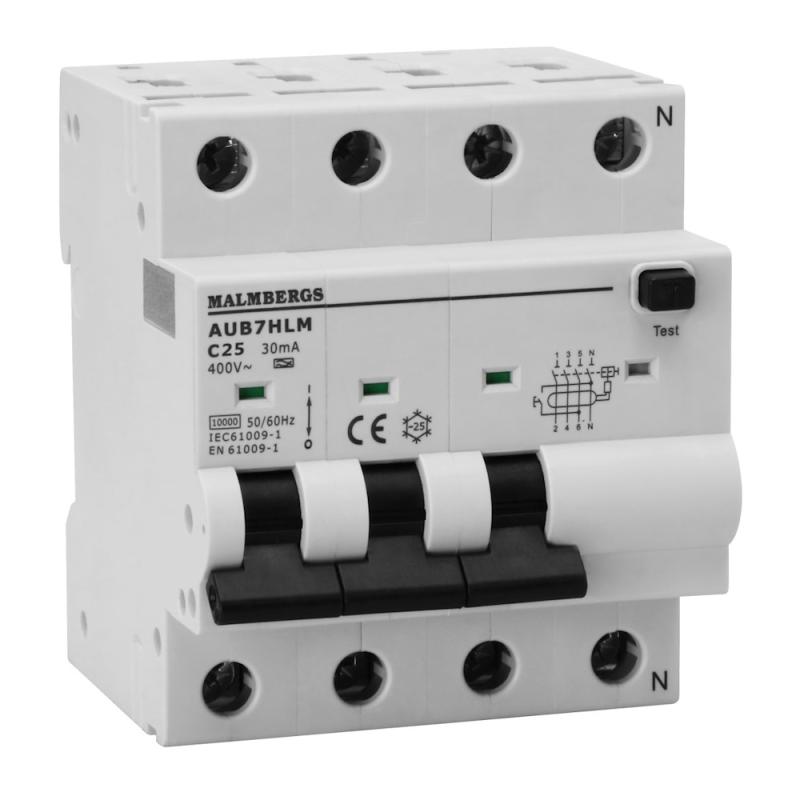 Personskyddsbrytare, A-Typ, 3P+N, 4 Moduler, C25A, 30mA, Malmbergs 2160544