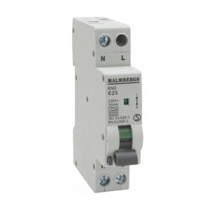 Personal Protection Switch, A-Type, 1P+N, C25A, 30mA, 1 Module, Malmbergs 2160555