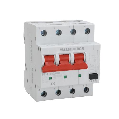 RCBO Kombirelæ A-Type,3P+N,C10A,30mA, Malmbergs 2160557