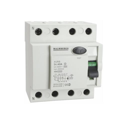 Jordfejlsafbryder A Type, 4-Polet, 40A, 300mA, Malmbergs 2169715