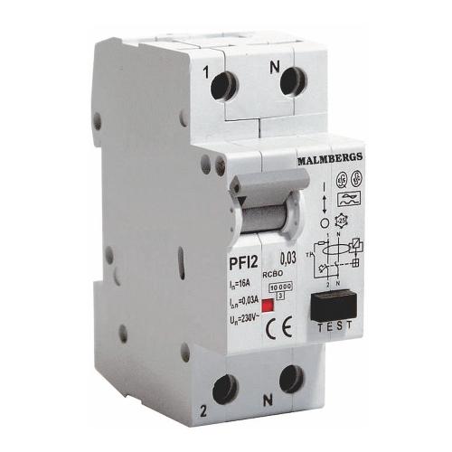 Jordfejlafbryder A-Type, 1P+N, C16A, 30mA, Malmbergs 2169745