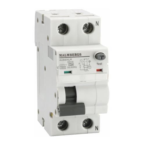 Jordfejlafbryder A-Type 1P+N/C6A 30mA, Malmbergs 2169866