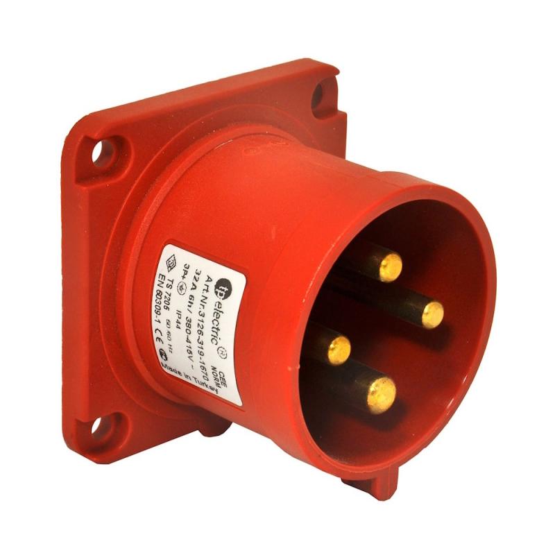 Panelintag, Infällt, Rakt, 32A, 3P+Jord, 6H, 400V, IP44, TP Electric 2426109
