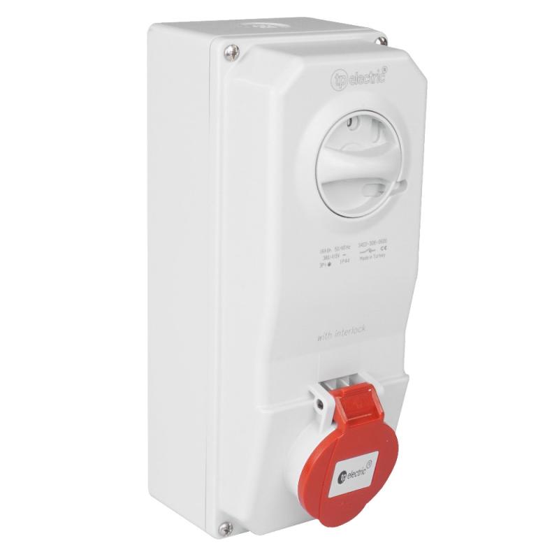 Förreglat Vägguttag 3Poler+N+Jord 32A 400V IP44 TP Electric 2426402