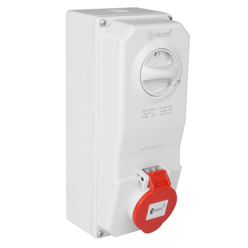 Förreglat Vägguttag 3Poler+Jord 32A 230V IP44 TP Electric 2426404