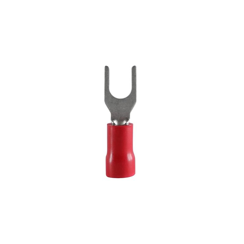 Gaffelkabelsko Mässing Isolerad 0,5-1,5mm², M5, Röd, 100st, nELCO 9908016