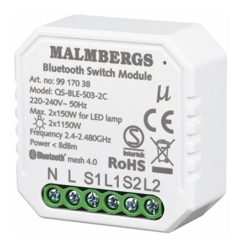 Bluetooth Smart Modul På/Av 2-Kanal, 230V, LED, Malmbergs 9917038
