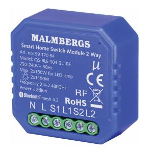 Bluetooth Smart Module On/Off, 2-Channel, Including RF Support, 230V, Malmbergs 9917054