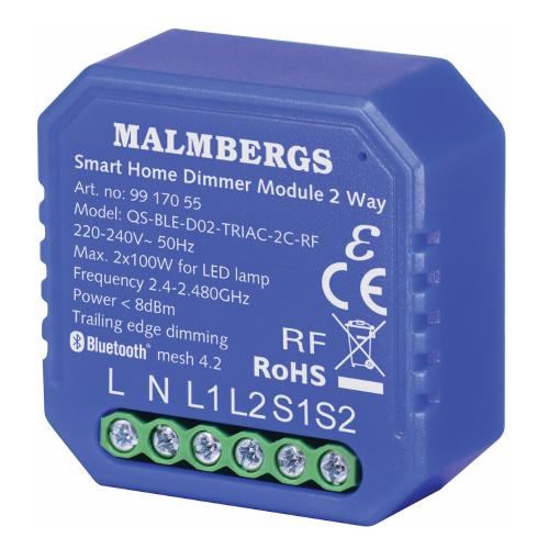 Bluetooth Smart Dosisdæmper, 2-Kanals, Inklusive RF-Understøttelse, 230V, Malmbergs 9917055