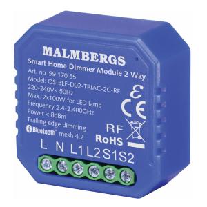 Bluetooth Smart Dosisdæmper, 2-Kanals, Inklusive RF-Understøttelse, 230V, Malmbergs 9917055