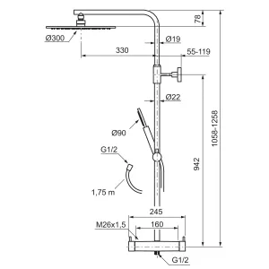 Mora INXX II Shower System Kit 160 c/c Krom