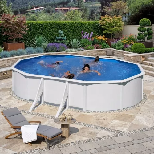 Swim & Fun Basic Pool 500x300x120cm Oval Hvid Med Udvendige Sidestøtter
