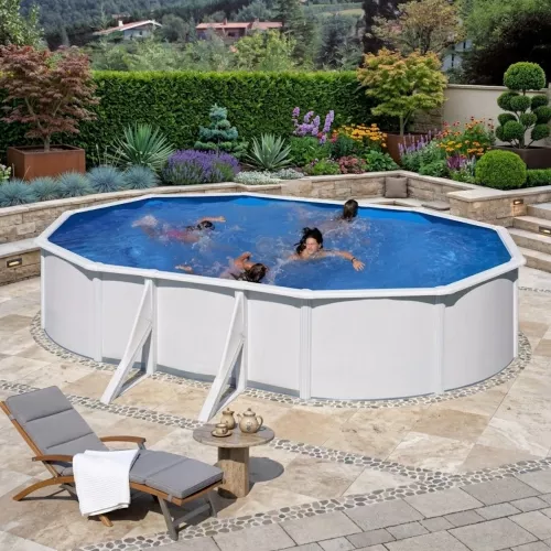 Swim & Fun Basic Pool 610x375x120cm Oval Hvid Med Udvendige Sidestøtter