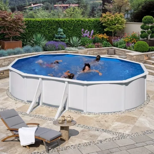 Swim & Fun Basic Pool 730x375x120cm Oval Hvid Med Udvendige Sidestøtter