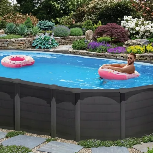 Swim & Fun Basic Pool 730x375x132cm Oval Sort Grafit