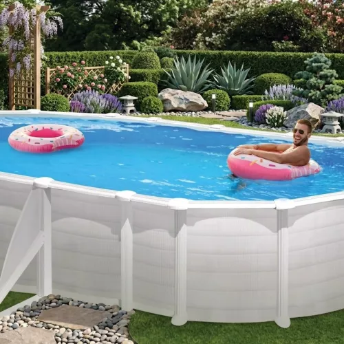 Swim & Fun Basic Pool 730x375x132cm Oval Hvid Med Udvendige Sidestøtter