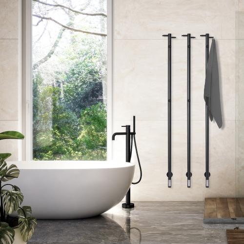 Uno Plus Håndklædetørrer 1480x30mm Mat Sort Rustfrit, Kriss